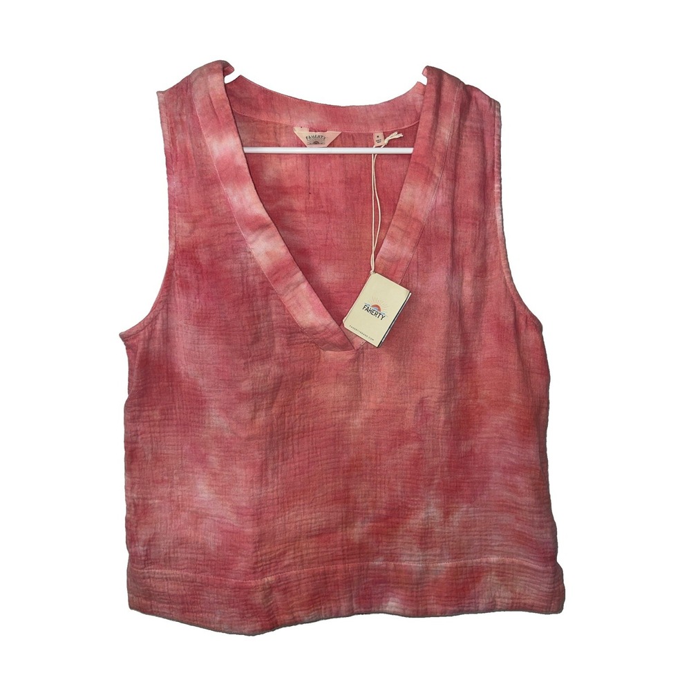 Faherty Shirt Womens Coral Skies Tie Dye V Neck Sleeveless Tank Blouse Size Med